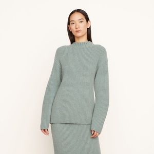 Vince Boxy Rib Mock Neck Wool and Yak Sweater Heather Agean